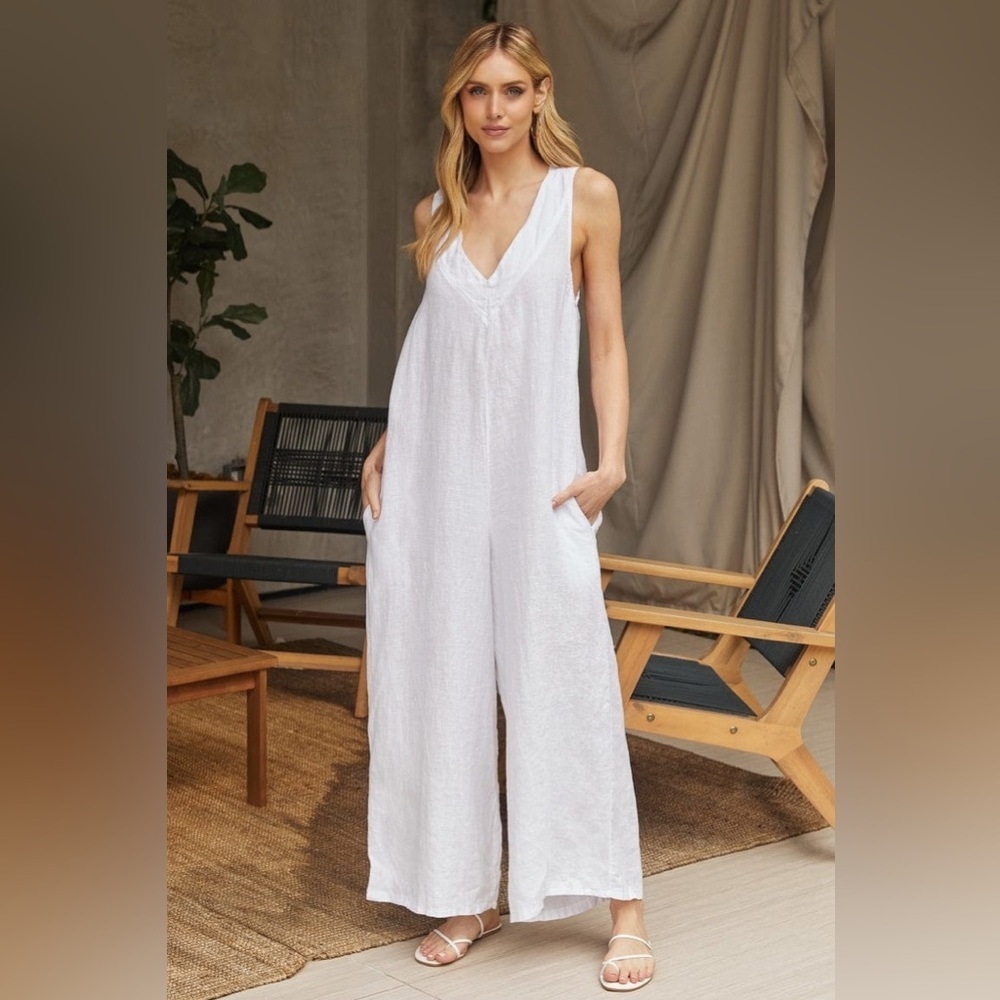MILIO MILANO Italian Linen Tie Back Jumpsuit Romper Black Women’s Size Large - Picture 2 of 13